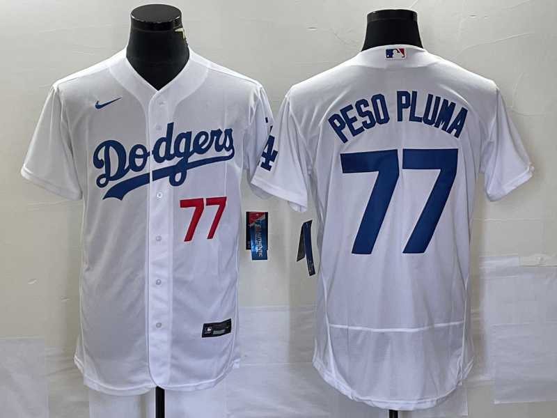Men's Los Angeles Dodgers #77 Peso Pluma Number White Stitched Flex Base Nike Jersey,We sell and wholesale Men's Los Angeles Dodgers #77 Peso Pluma Number White Stitched Flex Base Nike Jersey on line form chian!
